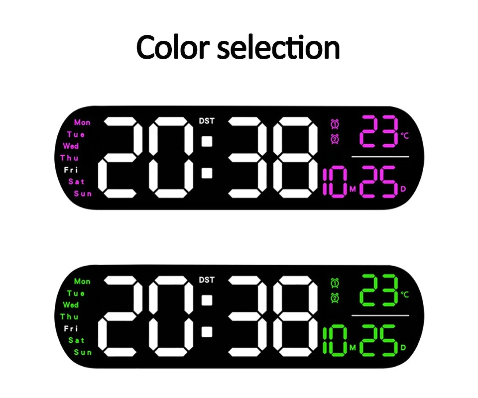 LED Digital Wall Clock With Remote Control Ambient Lights Time Date Temperature Display Alarm Clocks For Home Living Room Decor