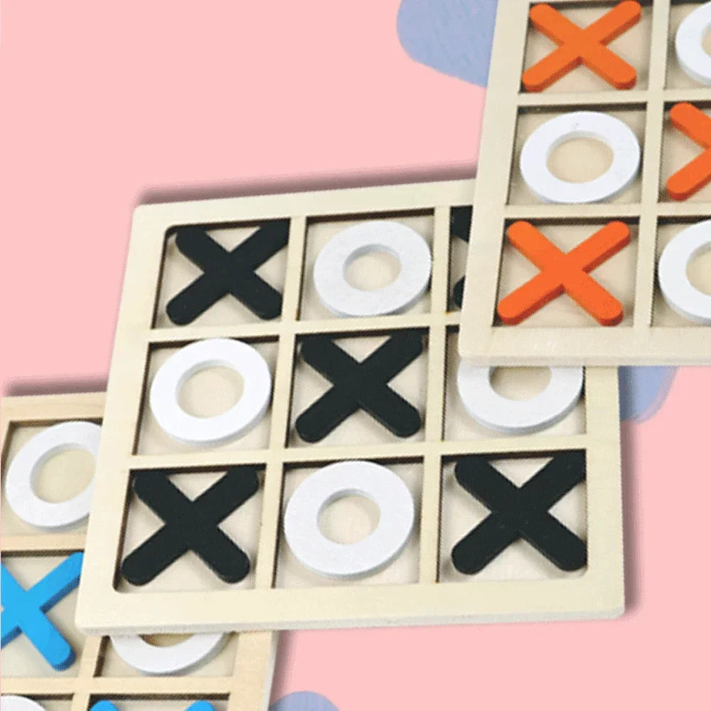 Wooden XO Tic Tac Toe Game Mini Chess Board Interaction Puzzle Training Montessori Educational Toys Gift for Kids Boy Girl