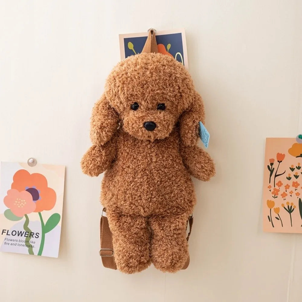 New Plush Teddy Dog Backpacks Poodle Shape Brown Khaki Stuffed Puppy Backpack Kawaii Cute Animals Shoulders Bag Girls Fashion