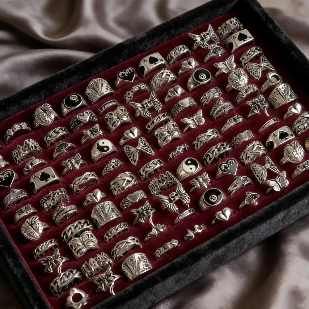 10/20/30/50Pcs/Lot Fashion Vintage Punk Gothic Rings For Women Men Owl Skeleton Animal Hop Party Gifts Fingers Jewelry Mix Style