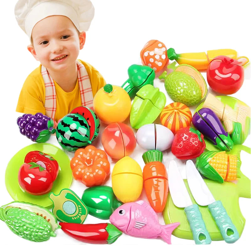 Simulated Fruit and Vegetable Cutting Play Toys Children Pretend Play Parent-child Interaction Toy for Birthday Gift TMZ