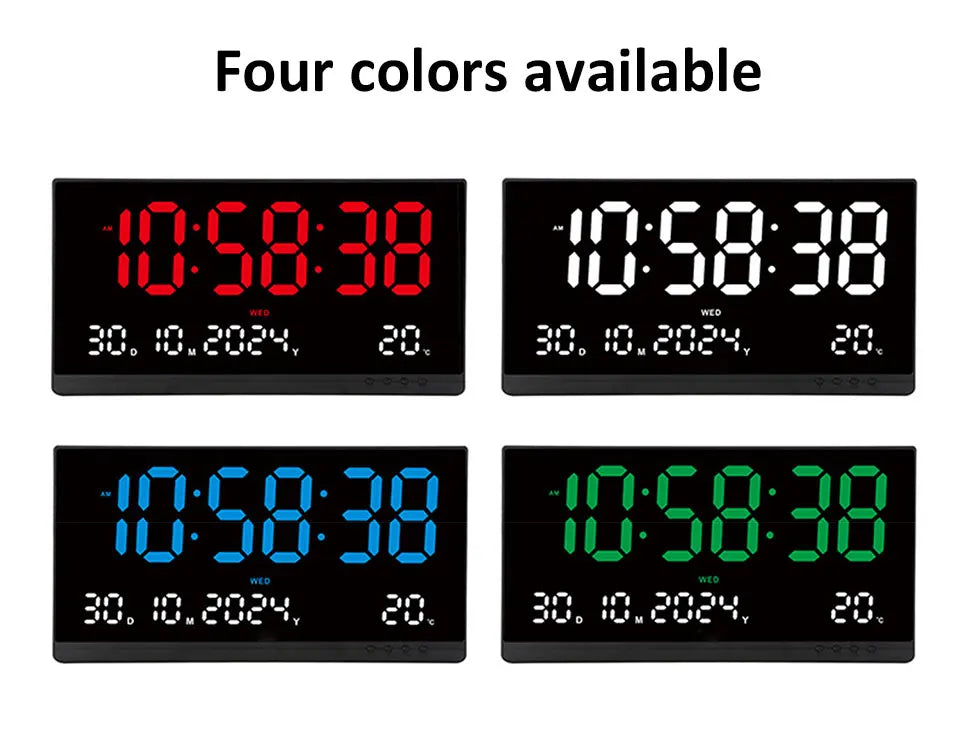 21 Inch Large Digital Wall Clock USB Powered Time Calendar 12/24H Time/Day/Month/Year/Temp Display Electronic LED Alarm Clock