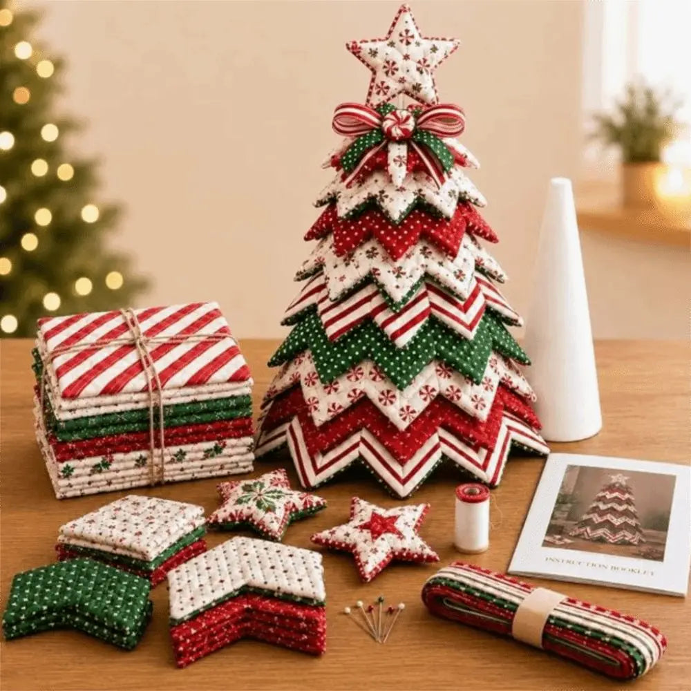 Vintage Quilted American-style Christmas Tree Kit 3D Layered Fabric Patchwork Christmas Tree Kit Santa Claus Snowman