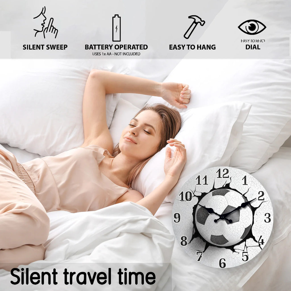 Creative and Unique Football Pattern Wooden Wall Clock for Living Room, Bedroom, Kitchen, Home Decoration, Silent Quartz Clock, Holiday Gift, 10 Inches, 12 Inches (No Battery)