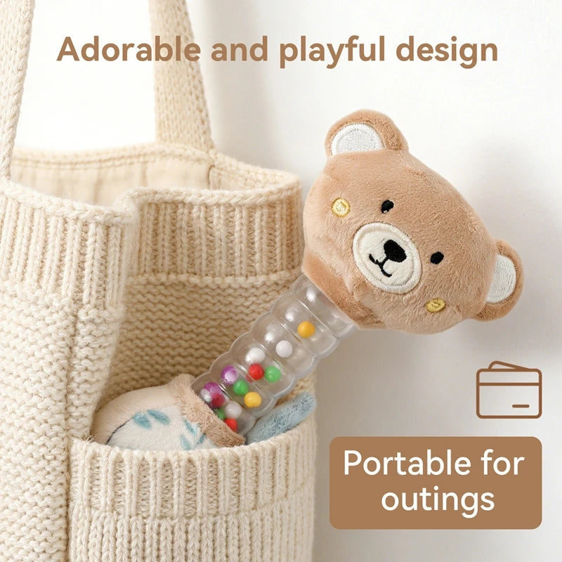 0-12Baby Bear Rattle Early Learning Educational Toy Sensory Soothing Soft Plush Animal Rattle for Crib Handheld Baby Toy Toddler