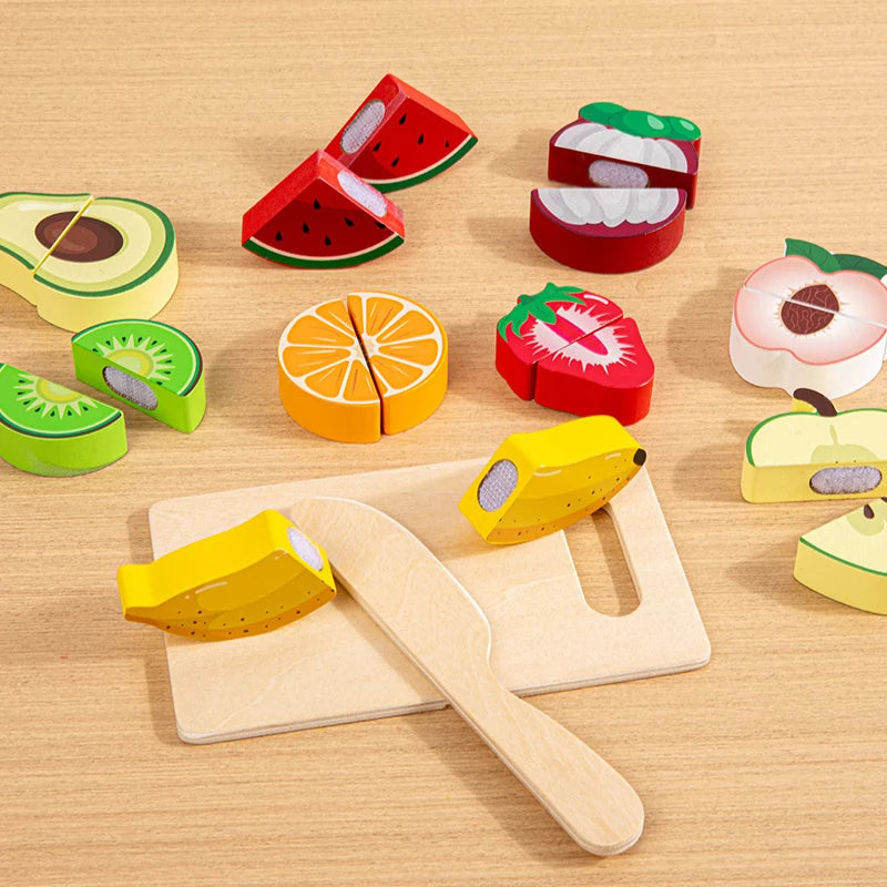 1pc Wooden Kitchen Pretend Play Food Cutting Toy with Storage Bag Suitable for Children 18 Months and Up