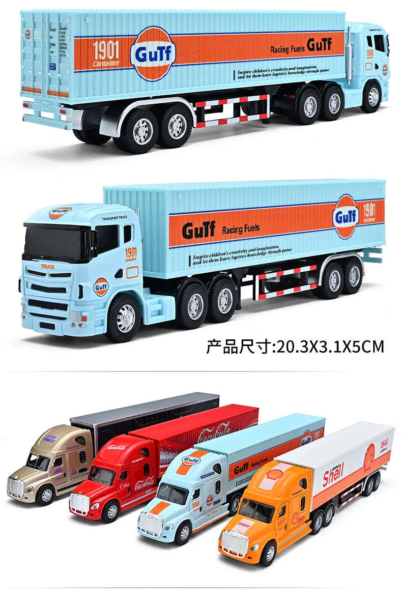1:64 Small Trailer Container Truck Gulf Version Simulation Alloy Car Model Ornament Toy Collect Boys' Toys Gifts