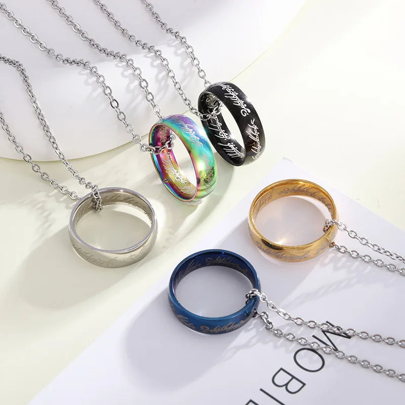 Lord of the one Rings thick chain advanced pearl chain movie with the same necklace ring hip-hop 3D carving inside and outside.