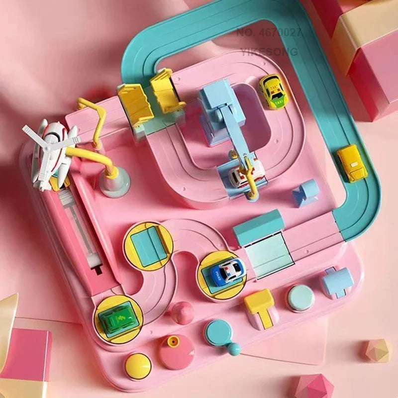 Hot Racing Rail Car Tracks Toy Game for Children Kids Train Board Adventure Parking Mechanical Toy for Boy Age 3+ Birthday Gift