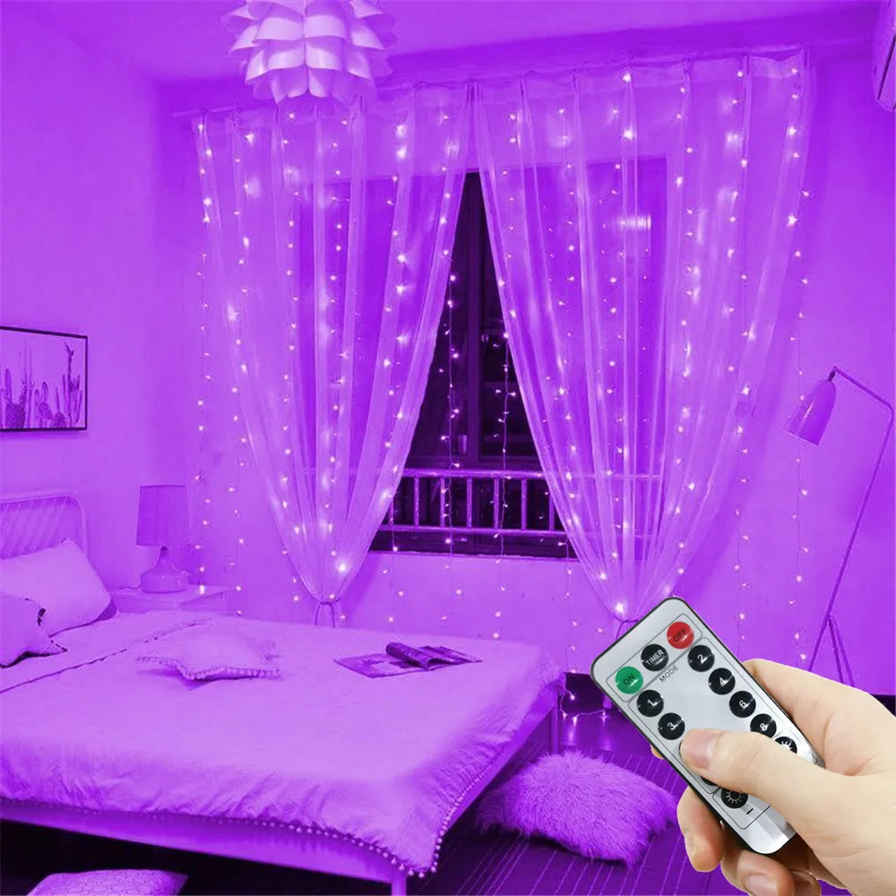 1pc 6x3/3x3/3x2/3x1m USB LED Curtain String Lights Bedroom Christmas Garland Fairy Lamp Wedding Party Home Decoration Lighting