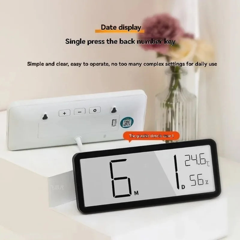 LCD Digital Wall Clock Time Temperature Humidity Display Electronic Desk Clock Battery Powered Home Office Decor