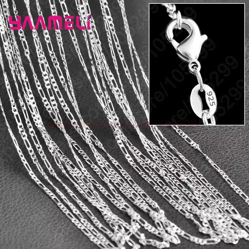 10PCS Wholesale Pure 925 Sterling Silver Color Charm Link Chain Necklace Jewelry with Strong Smooth Lobster Clasps 16-30 Inch