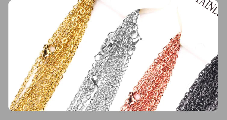 LUXUSTEEL 10Pcs/Lot Stainless Steel Chains 2mm/1mm O Shape Rolo Link Cuban Long Necklace For Women Pendant DIY Jewelry Wholesale