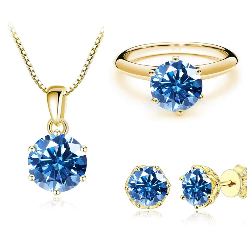 JoyceJelly 1Carat Moissanite Jewelry Set For Women Sterling S925 Silver Gold Plated Necklace Earrings Ring GRA Certified Wedding
