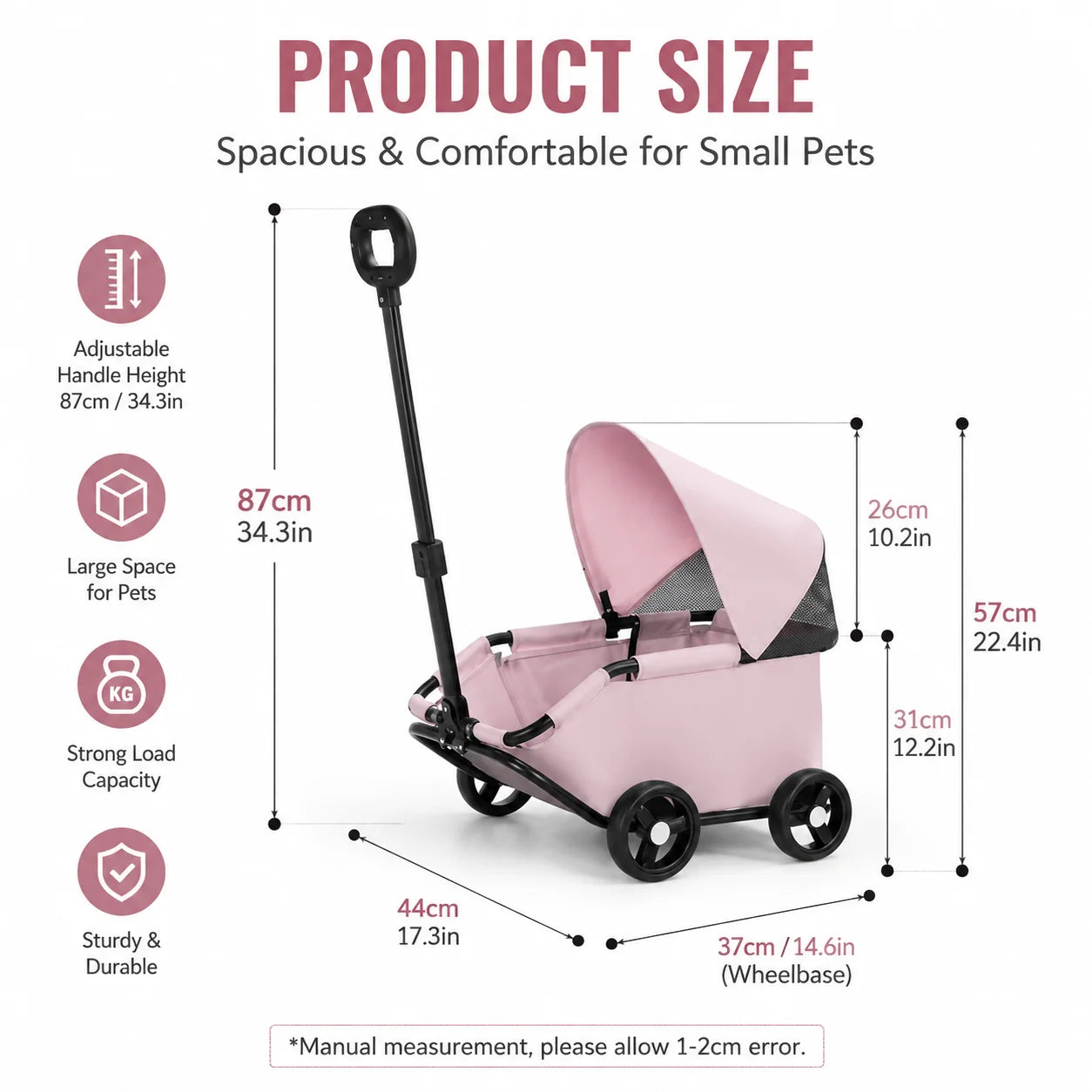 Pet Stroller Dogs Cats Teddy Bear Baby Stroller Small Pet Stroller Light and Foldable Suitable Outdoor Travel Dog Cat Supplies