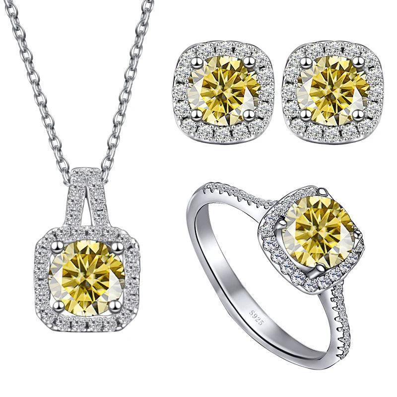 JoyceJelly S925 Sterling Silver jewelry for women 1 carat moissanite diamond 3 pieces set necklace ring earrings wedding party