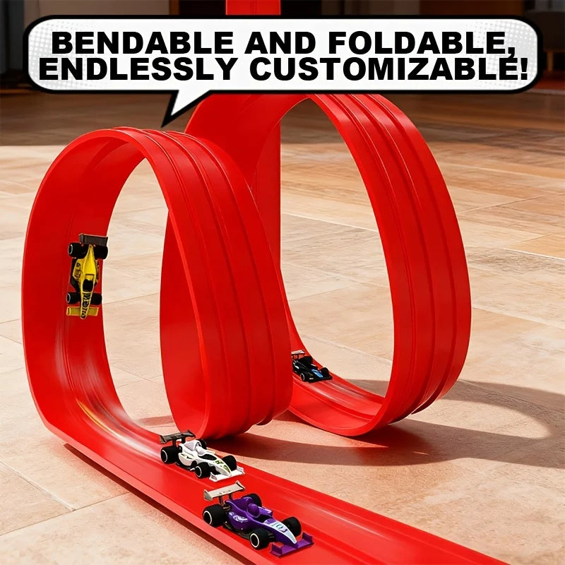 Flexible Race Track Toy Set | 4 Cartoon Cars, 360° Bendable Track, Indoor & Outdoor STEM Play