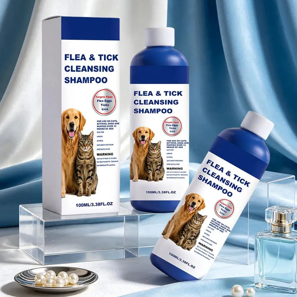 100ml Pet Flea & Tick Cleansing Shampoo Gentle Soothing Deodorizing Bath Wash For Dogs Cats Deep Cleaning Remove Lice Mite