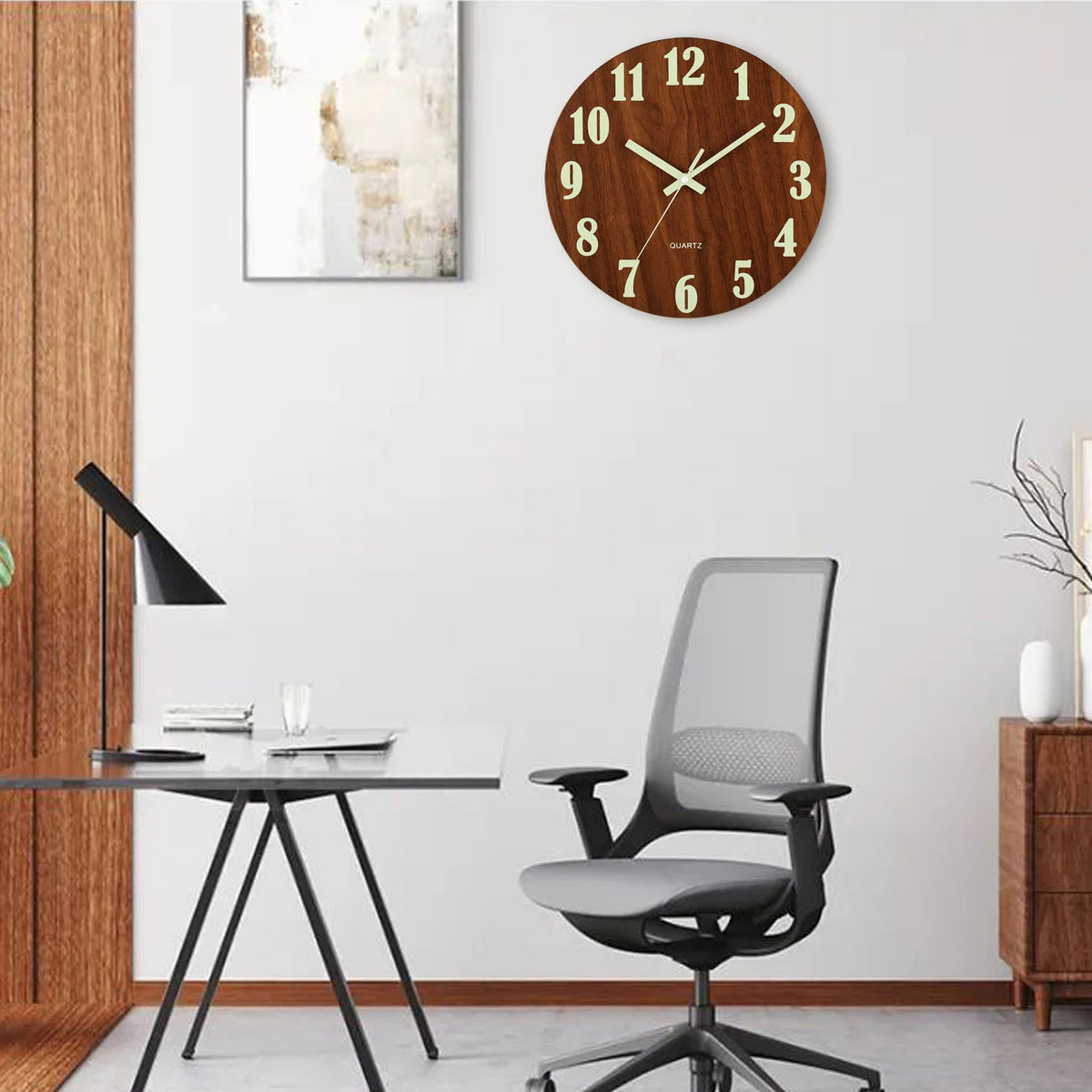 12 Inch Luminous Wall Clock Wood Silent Light in Dark Night Nordic Fashion Wall Clock Non Ticking Clock With Night Light