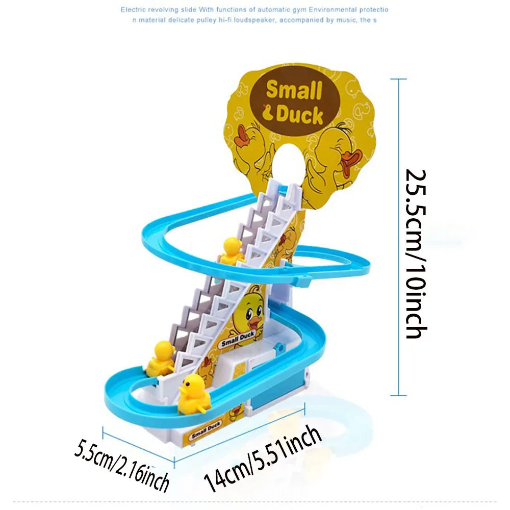 Climbing Stairs Track Toys Electric Duck DIY Rail Racing Track Roller Coaster Toys Set Light Music Educational Toy For Kids Gift