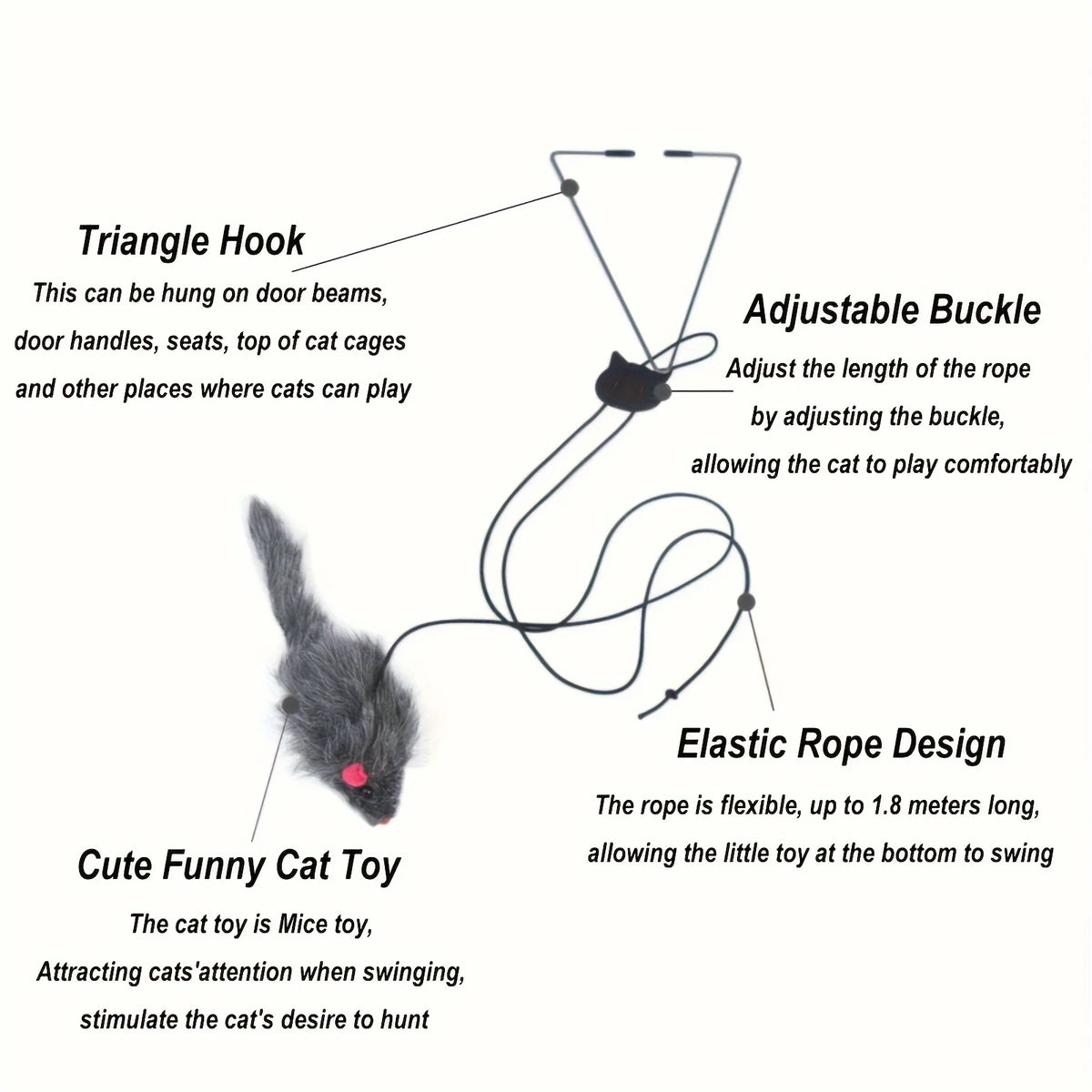 2 PCS Adjustable Hanging Cat Toy Interactive Mouse Toys Hanging Door Retractable Plaything Funny Kitten Scratch Rope Mouse Toy
