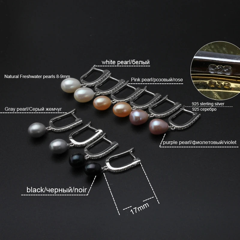 Real Natural Freshwater Pearl Necklace and Earrings Set For Women,Cute 925 Sterling Silver Pearl Jewelry Set Wedding Gift