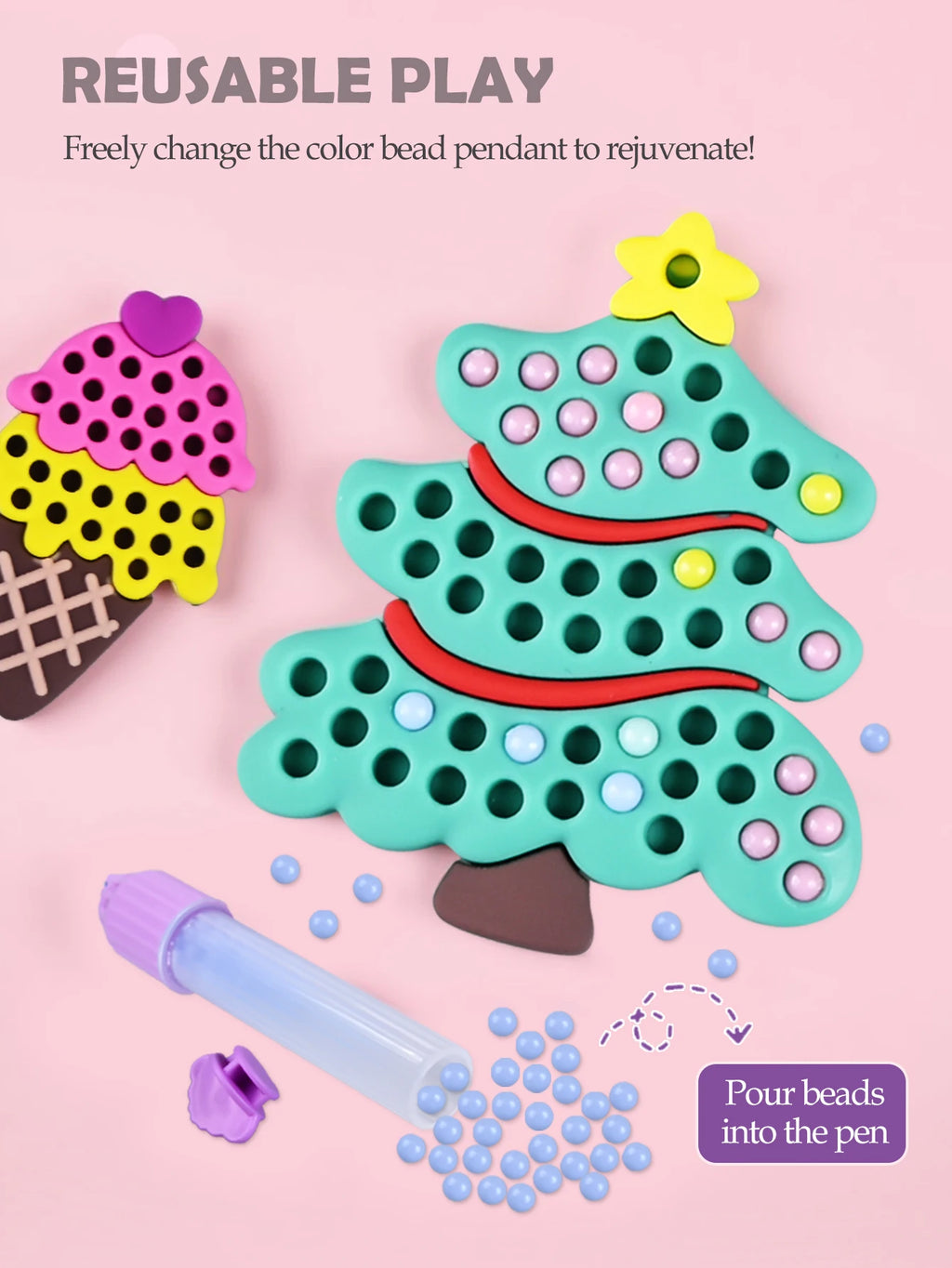 Handmade Set Beads Pen DIY Girls Toys, Creative Production Sticker Princess Rainbow Bow Girl Gifts Toy for Kids
