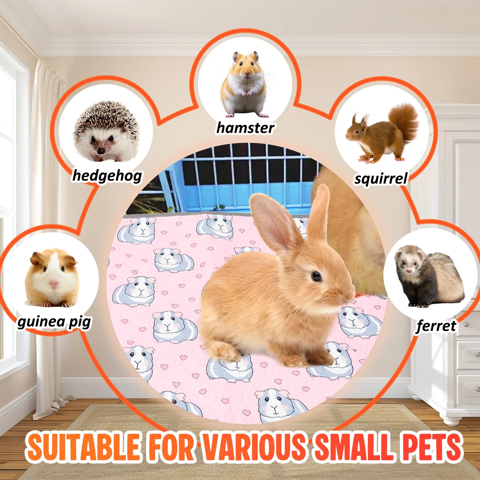 2Pcs Guinea Pig Cage Liner Reusable Washable Rabbit Absorbent Mat Waterproof Hamster Pee Pad for Guinea Pig Rabbit Hedgehog