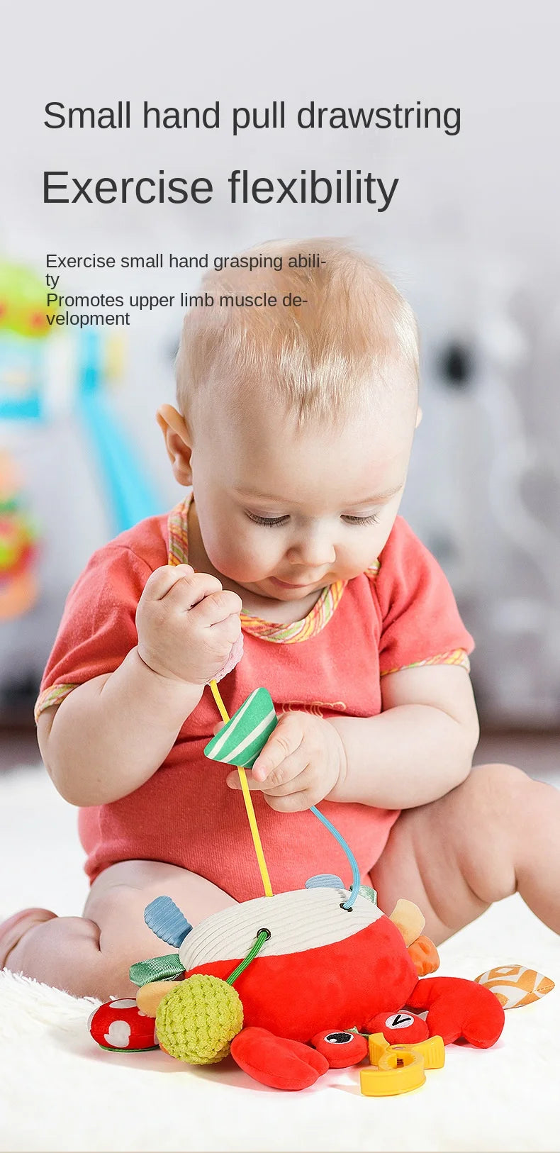 Baby Soothing Toy Crab Pull-String Stroller Charm