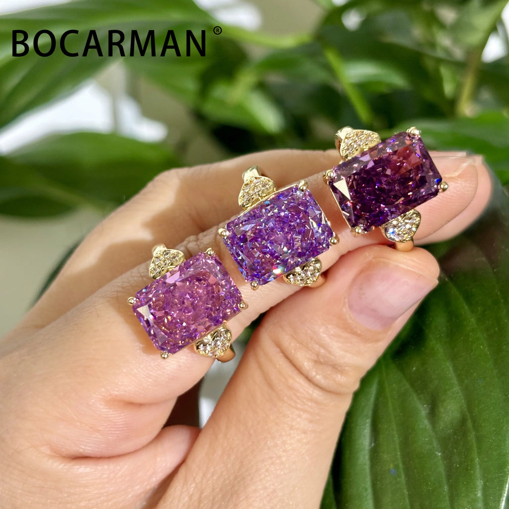 Bocarman Rectangular Ice Cut Mint Green Cubic Zirconia Copper Ring For Women Vintage Engagement Wedding Adjustable Jewelry