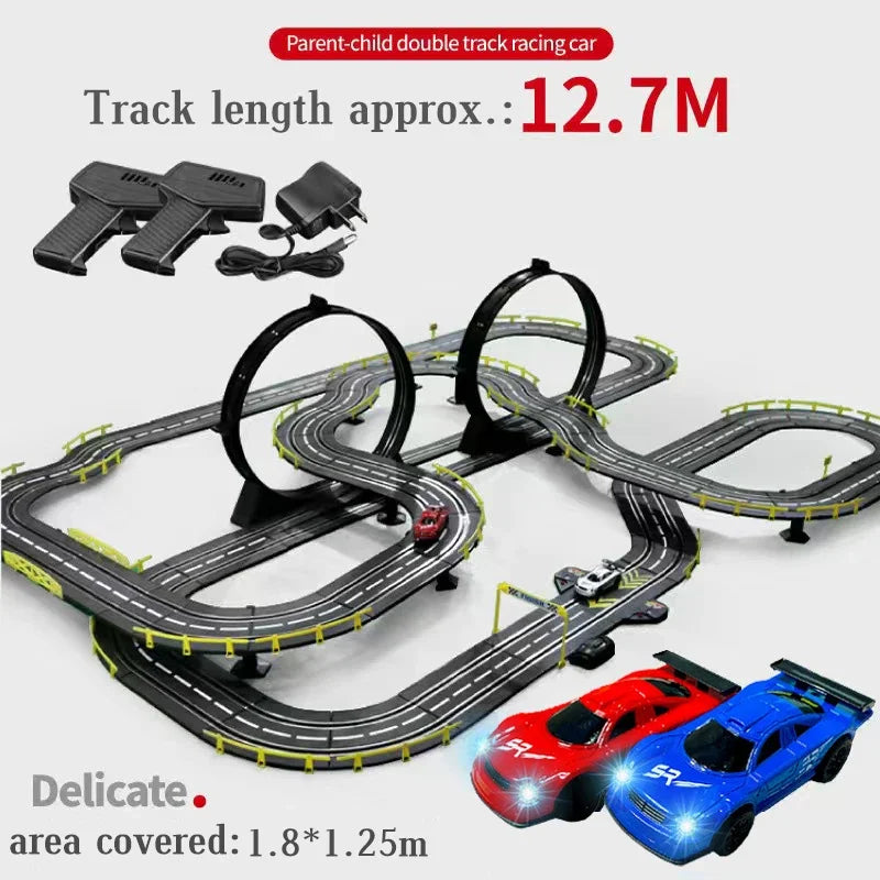 Electric Slot Track Set,1:43 Scale Dual Control Racing Car Toy, Large Double Player Racing Track Vehicle Gift for Boys Ages 8-10
