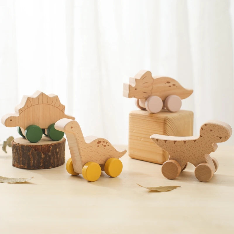 Wooden Montessori Toys Animal Block Dragging Stars Moon Surround Train  Hand Coordination Stacking Toy Handmade Decoration Gifts