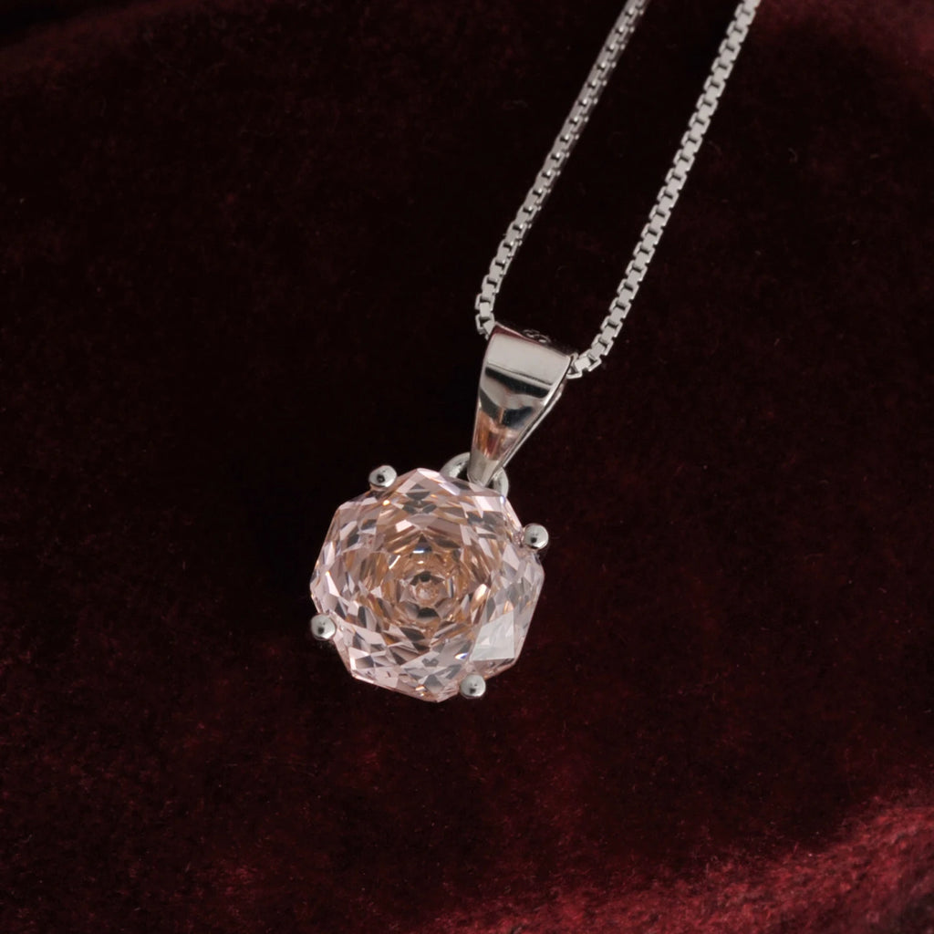 Potiy 2ct Morganite Pink Octagon Rose Cut Pendant Necklace No Chain Cubic Zirconia 925 Silver Jewelry Gift