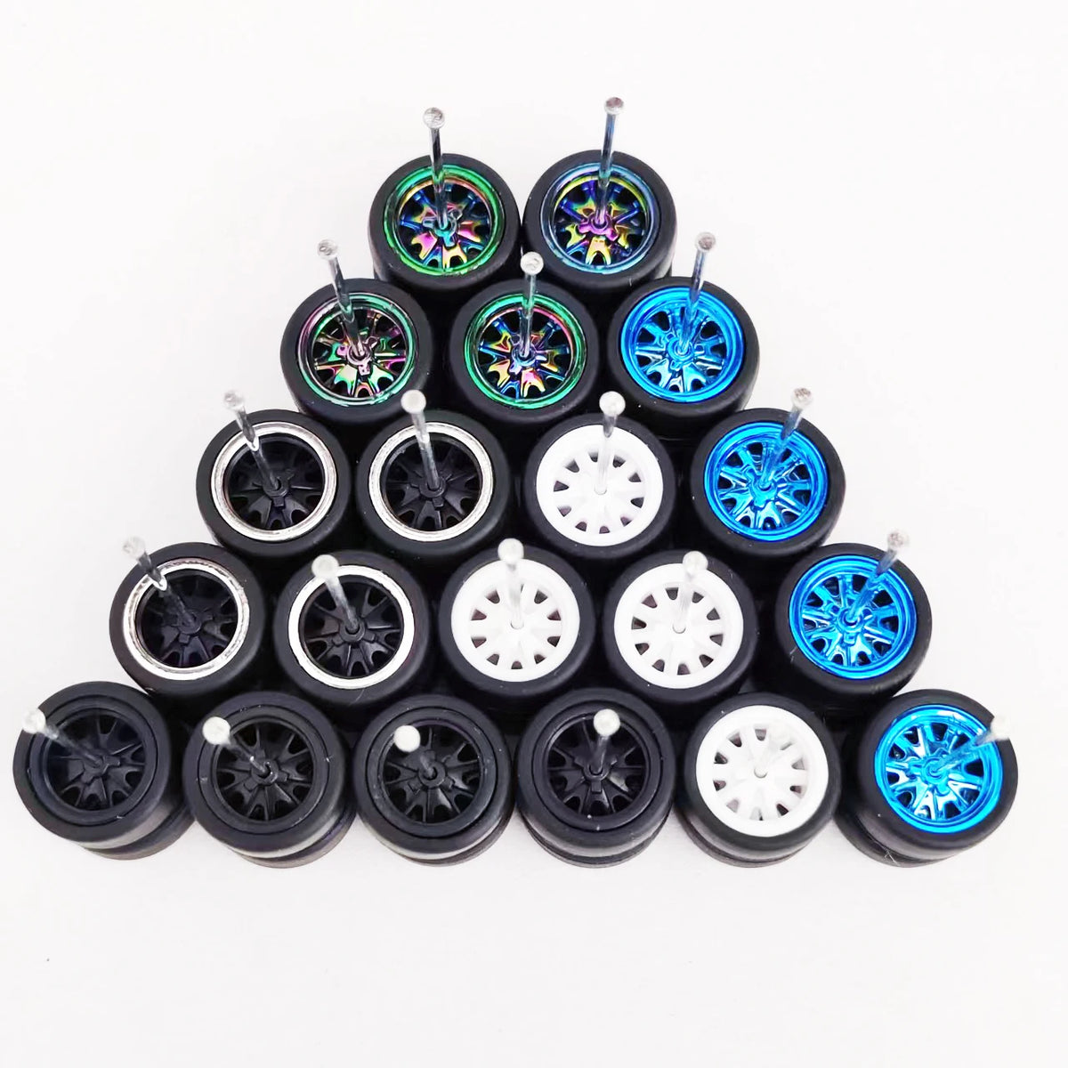 10 Sets 11/12/13/14/17mm 1/64 Alloy Car Wheels Rubber Tires W Axle for HW/Matchbox/Domeka/Evo 1:64 Car Model SUV Off Road Truck