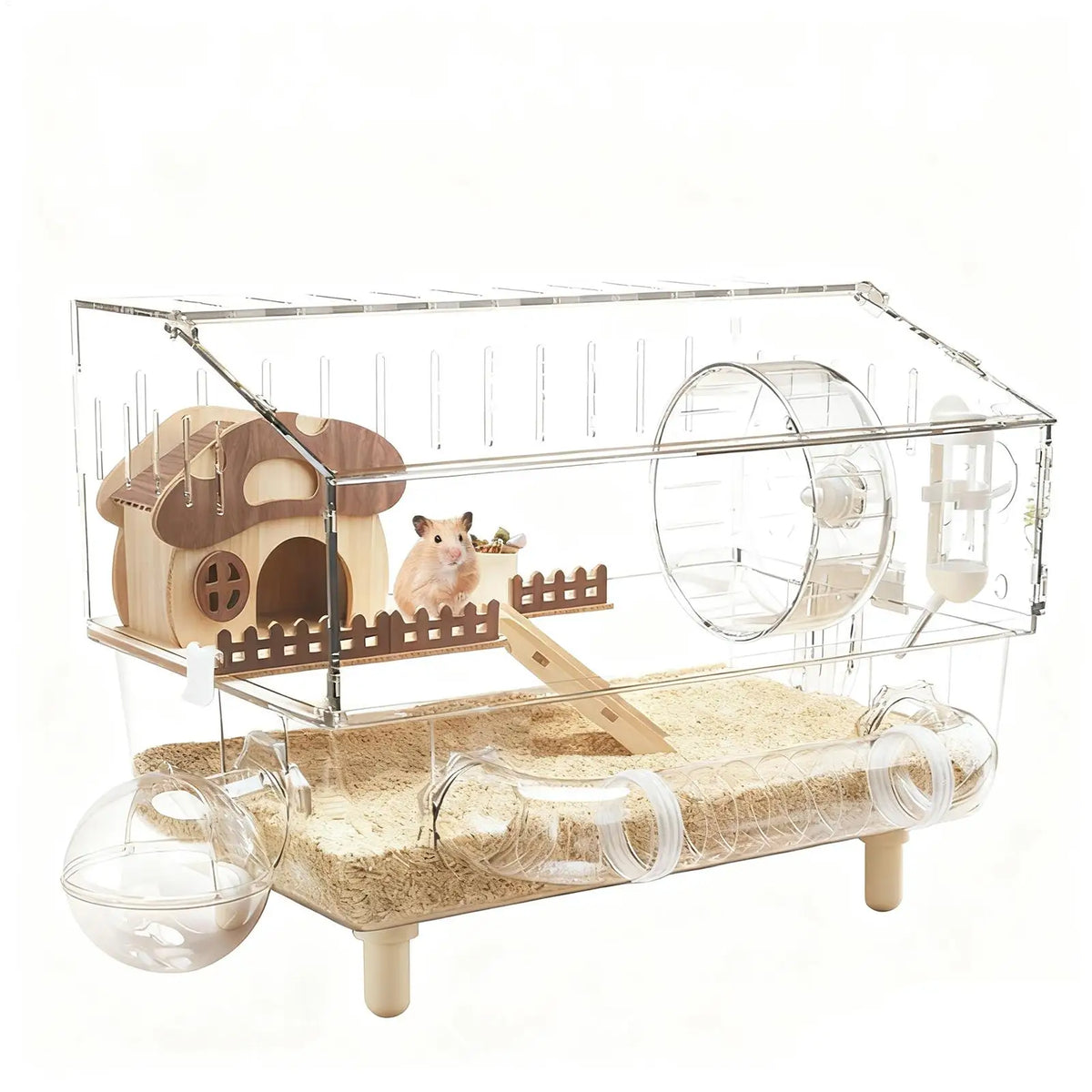 Easy Clean Transparent Double Layer Hamster Cage Large Luxury Villa Exercise Wheel Tank Habitat Spacious House For Small Rodents