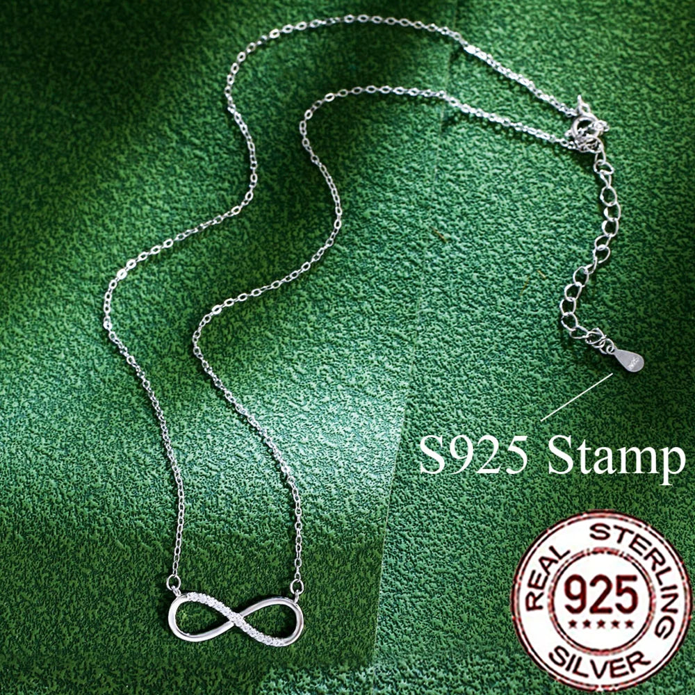 QooLady 925 Sterling Silver Exquisite CZ Crystal Infinity Symbol Pendant Necklace for Women Fine Anniversary Jewelry Gifts SD005