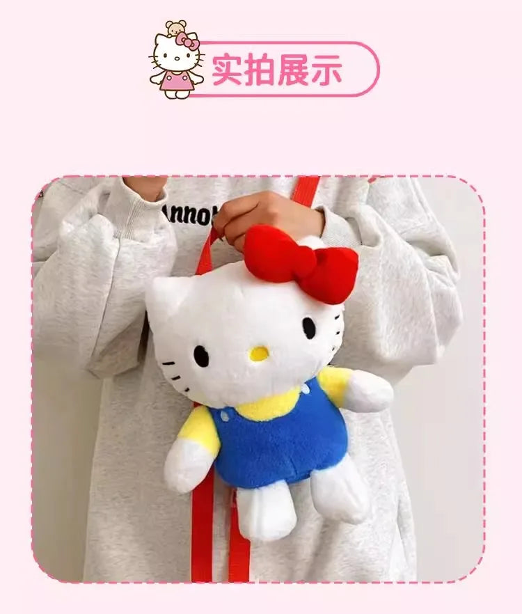 Genuine Anime Sanrio Hello Kitty Plush Backpack Kawaii Stuffed Toy Cartoon Schoolbag Bag for Girls Kids Birthday Gift