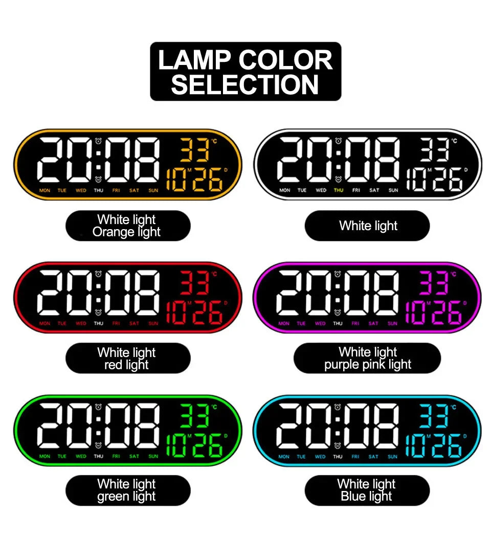 LED Digital Wall Clock Remote Control Electronic Mute Clock with Temperature Date Week Display 15-inch Timing Function Clock