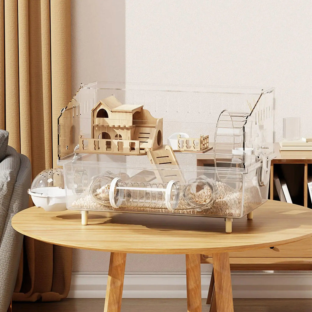 Hamster Cage 2-Layer Clear Acrylic Pet Habitats Hamster Enclosure for Indoor Outdoor Home Yard Breeding Observation Pet Shop