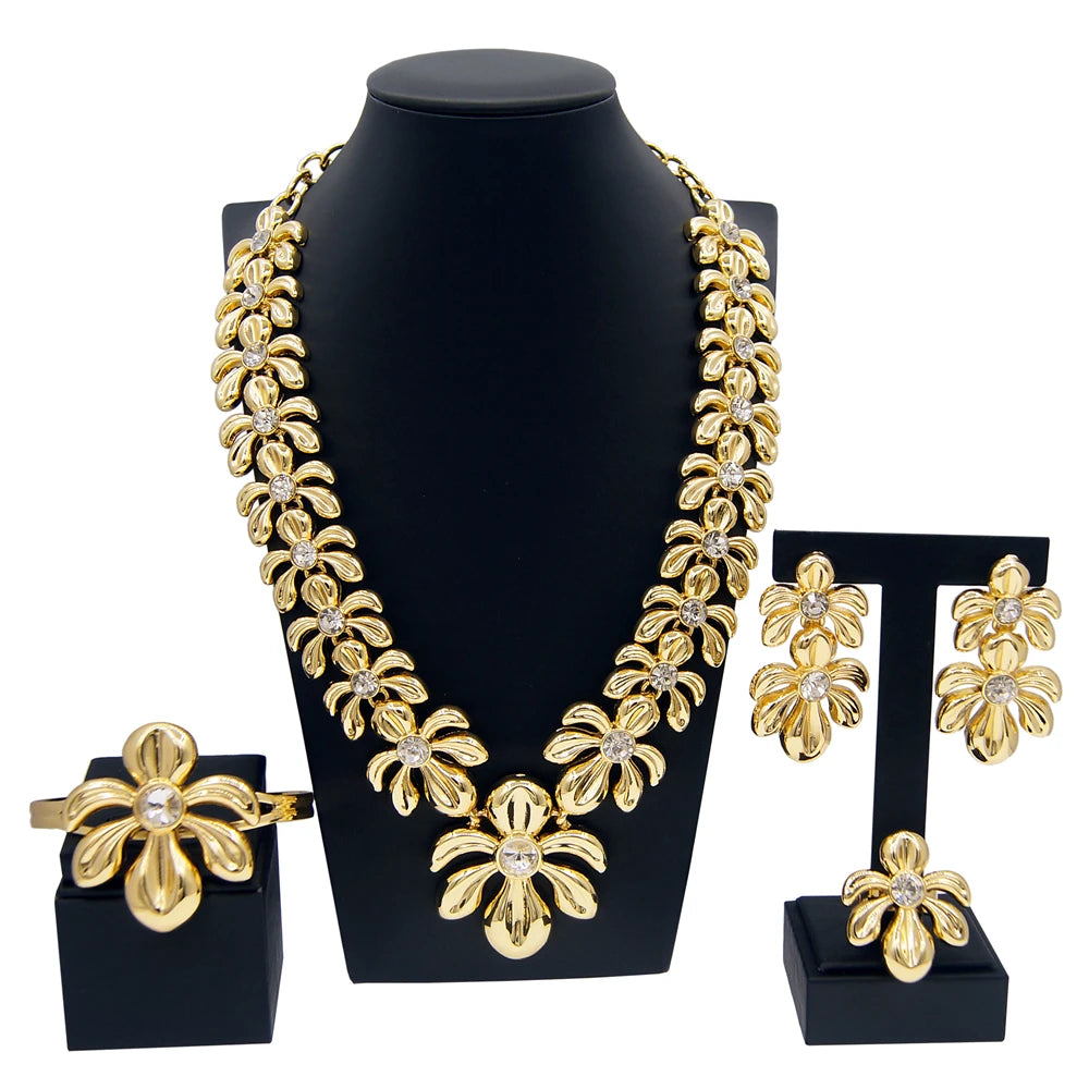 Dubai Gold Plated WomenJewelry Set Colorful Created Stone Necklace Nigerian Wedding Bijoux Gold Jewelry 24k Original