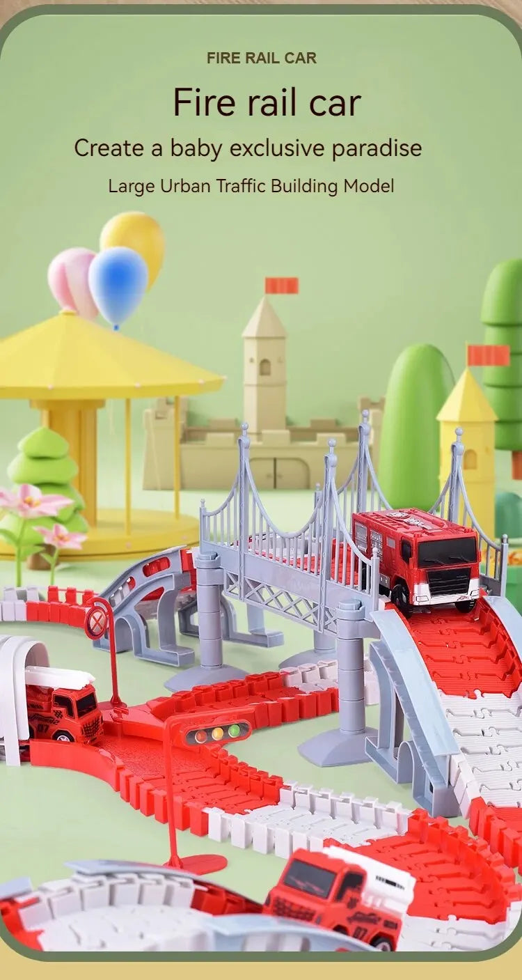 Fire Engine Track Assembling Car Engineering Minin Car Set Kids Puzzle Boy Toys Track Car Train Toys For Children Birthday Gift