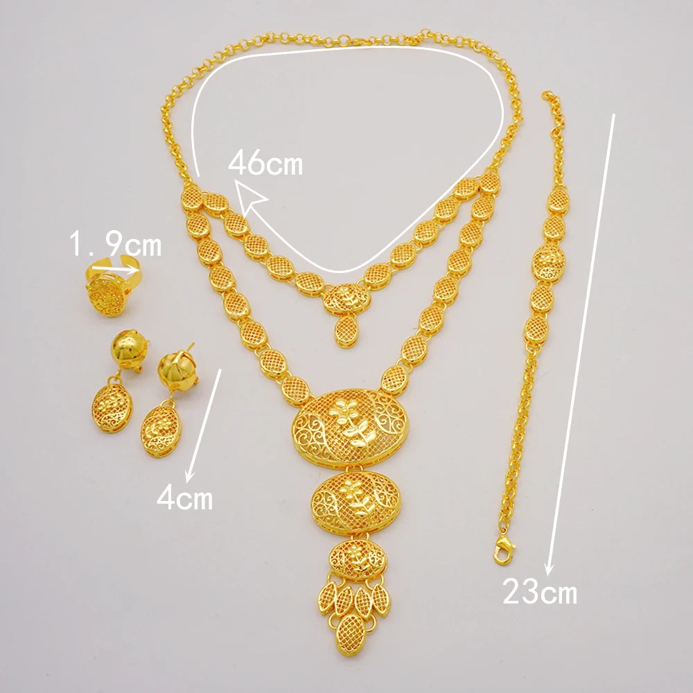 Ethiopian Fashion Women's Jewelry Set African Wedding Jewelry Set Necklace, Bracelet, Earrings, and Ring Set