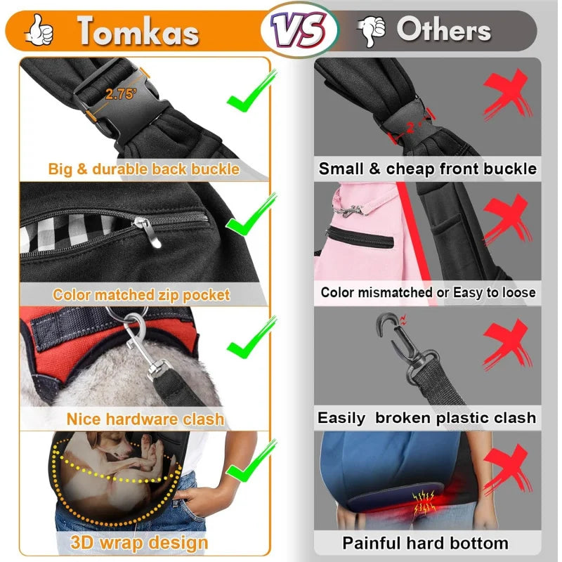 Black Small Dog Chest Carrier Bag Adjustable Shoulder Strap Zippered Pocket Suitable for Puppies Pet Transport
