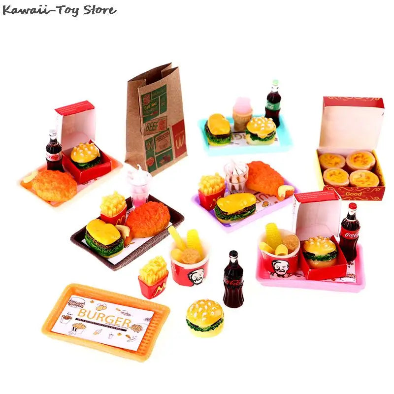Mini 1/6 Miniature Dollhouse Hamburger Coke Cup Fast Food For Blyth Barbies Doll House Play Kitchen Ice Cream Accessories Toy