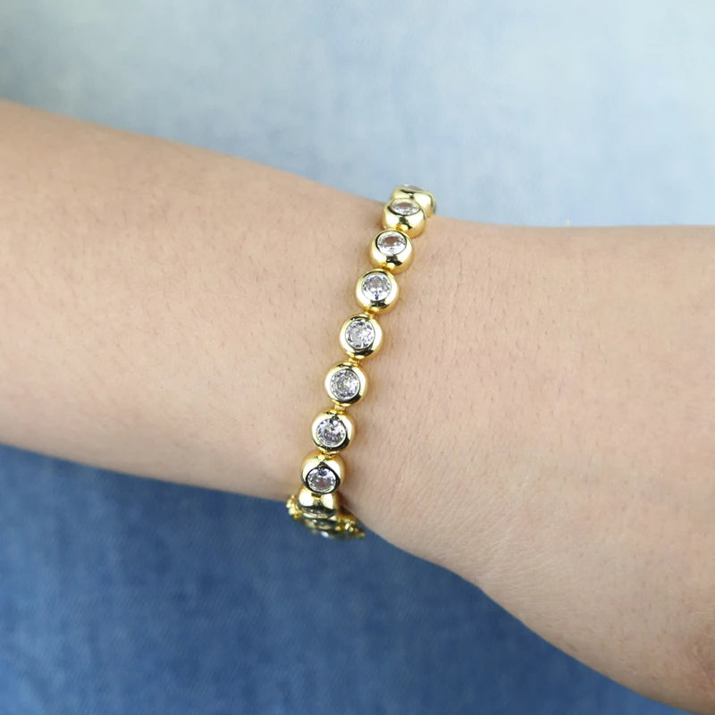 New Arrived Top Quality Fashion Women Female Jewelry Set Bezel 5A CZ Round Beaded Tennis Chain Bracelet Necklace