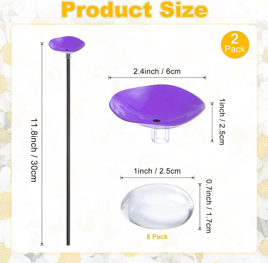 2Pcs Vibrant Floral Bee Water Station with Beads Outdoor Garden Insect Butterfly Drinking Cup Hummingbird Feeder Yard Art Decor
