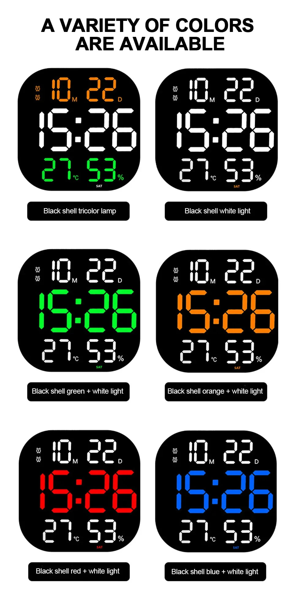 13inch LED Large Digital Wall Clock with Remote Control TEMP Humidity Week Auto Dimmer 12/24H Alarm Clock for Home Office Decor