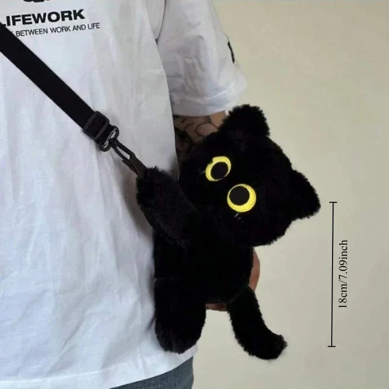Black Cat Backpacks Big Eyes Kitten Doll Plush Kawaii Stuffed Animals Shoulder Bag Large-capacity Soft Toy Fashion Crossbody Bag