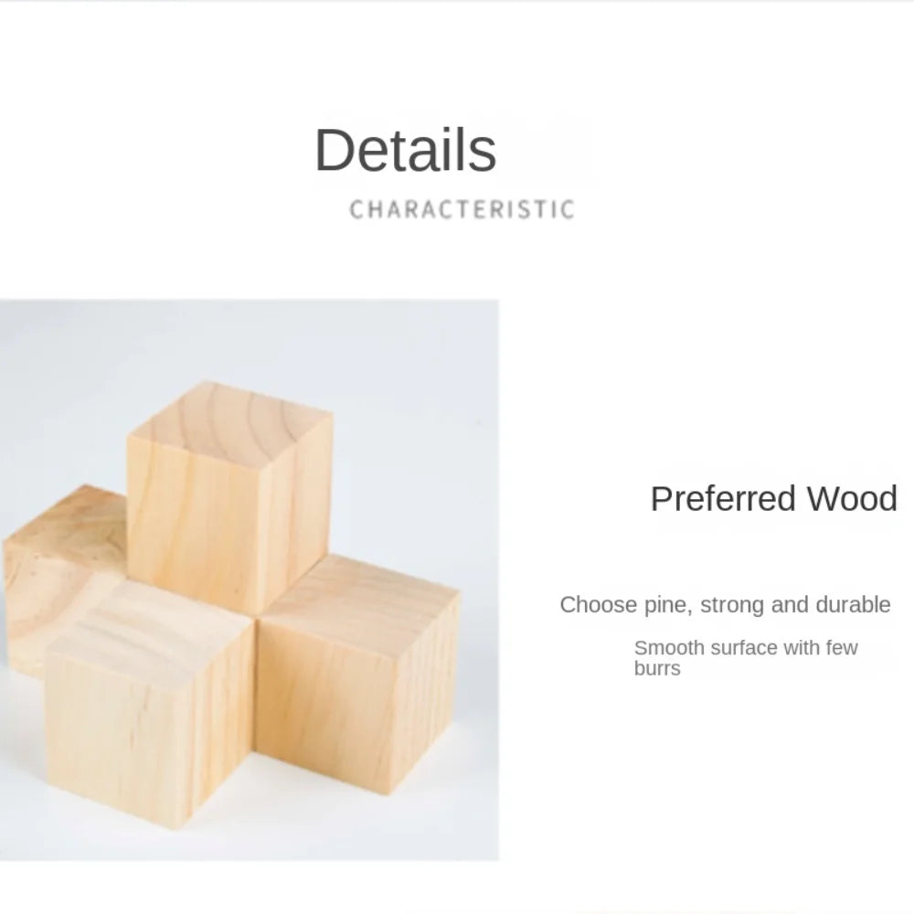 10pcs Natural Wooden Cube Building Block Unfinished Blank Handmade Material Woodwork Craft Kindergarten Model
