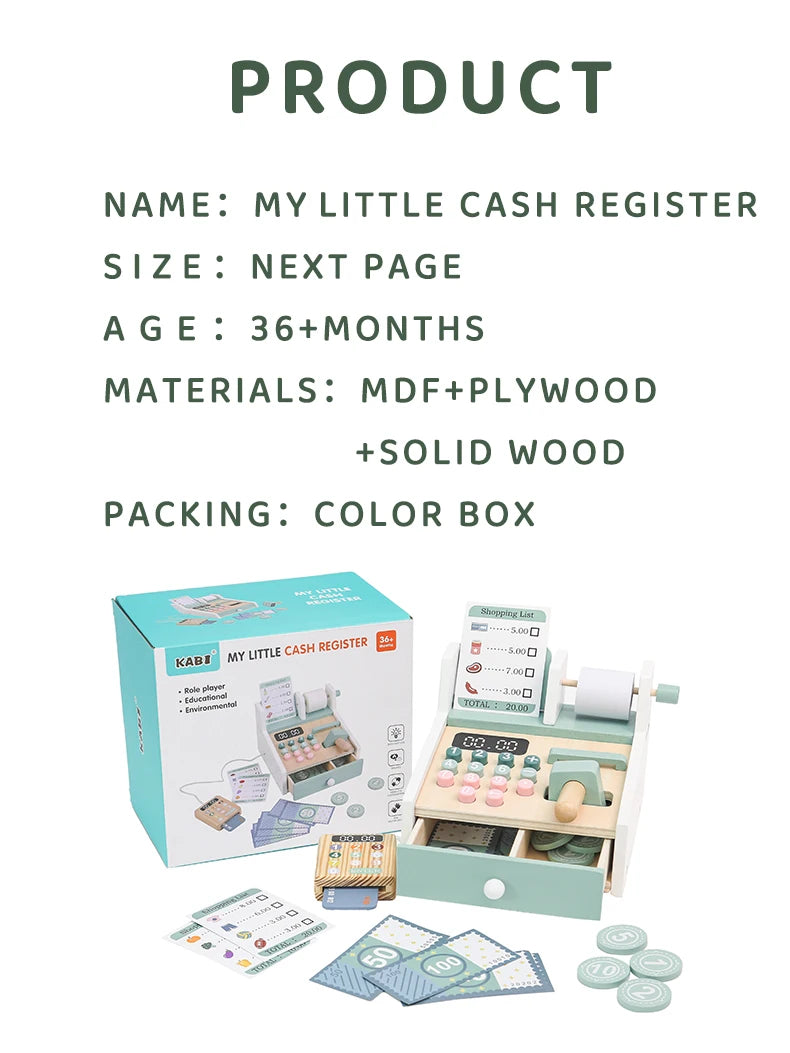 Kids Wooden Simulation Supermarket Checkout Counter Toy Cash Register Kids Role-Play Toys Kitchen Toys Girls Pretend Play